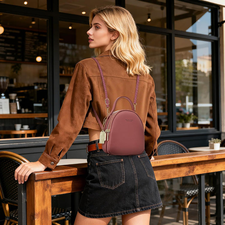 DORRISO Mini Damen Rucksack Elegant Tagesrucksack mit Kopfhörerloch Handtasche für Schule Reisen Läs