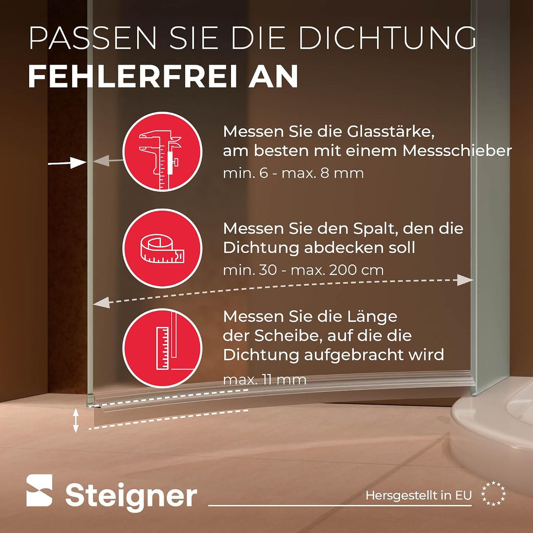 STEIGNER Duschdichtung, 120cm, Glasstärke 6/7/ 8 mm, Gebogene PVC Ersatzdichtung für Runddusche, UK0