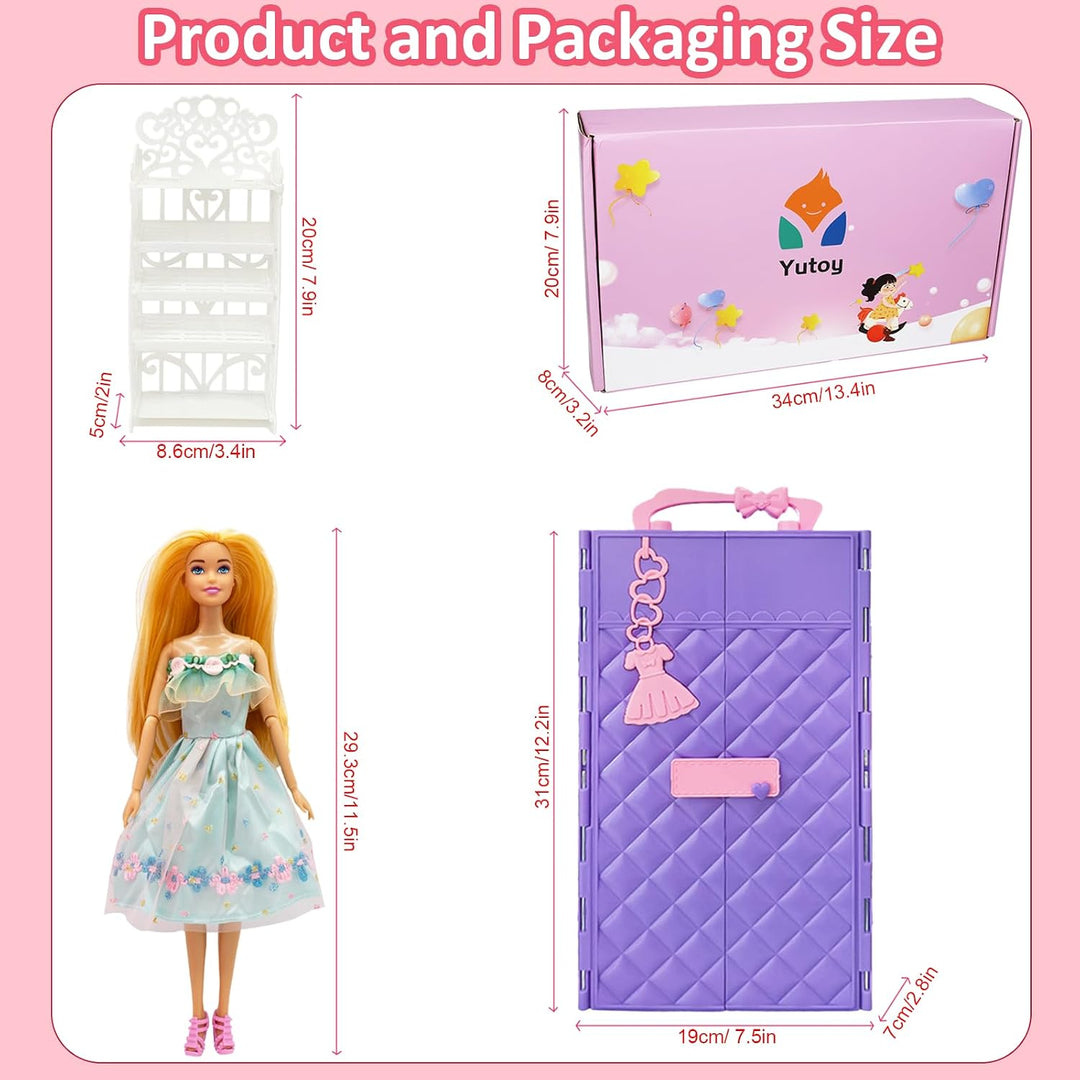 Puppen Kleiderschrank Set 63 Zubehör, für 11,5 Zoll Mädchen Puppen, für Puppe Kleidung, Einschliessl