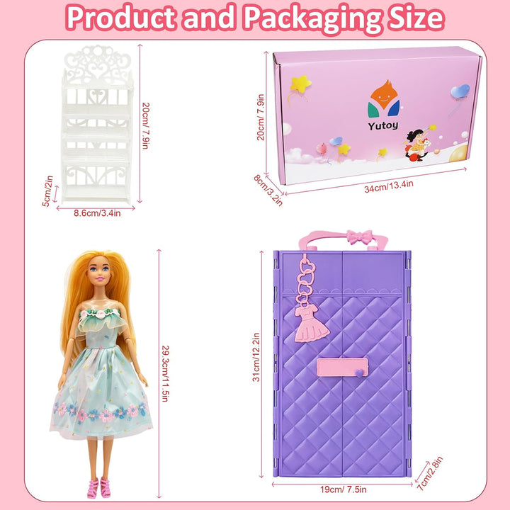 Puppen Kleiderschrank Set 63 Zubehör, für 11,5 Zoll Mädchen Puppen, für Puppe Kleidung, Einschliessl