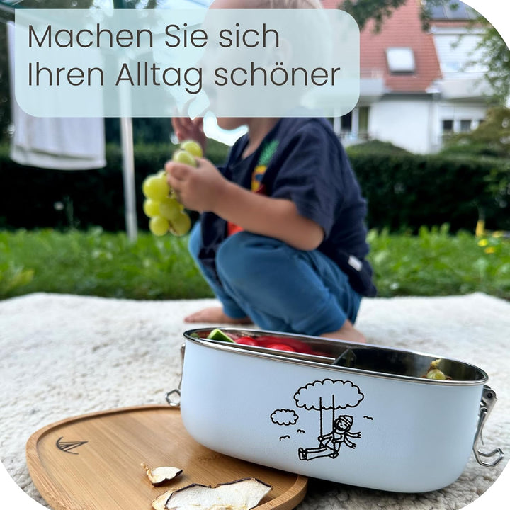 Ringwald Lunchbox Kinder (Blau) Schule Bentobox Fächer BPA-Frei Bambussdeckel Edelstahl Vesperbox Ki