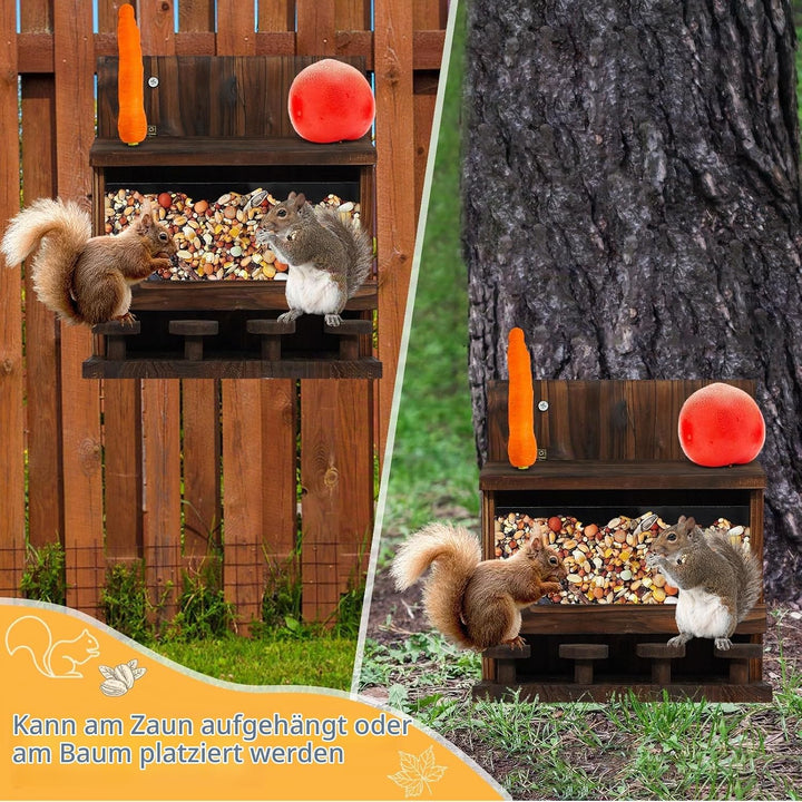 KHayRovies Eichhörnchen Futterhaus aus Holz, eichhörnchenhaus wetterfest für Draussen, Chipmunk Futt