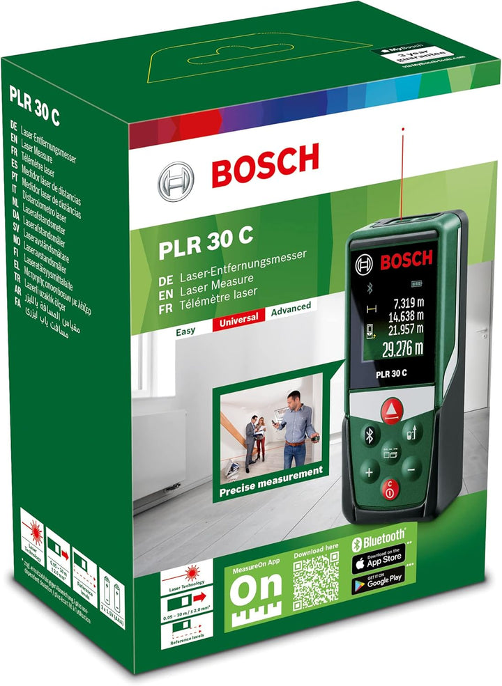 Bosch Home and Garden Bosch Laserentfernungsmesser PLR 30 C (Distanz bis 30m präzise messen, Bluetoo