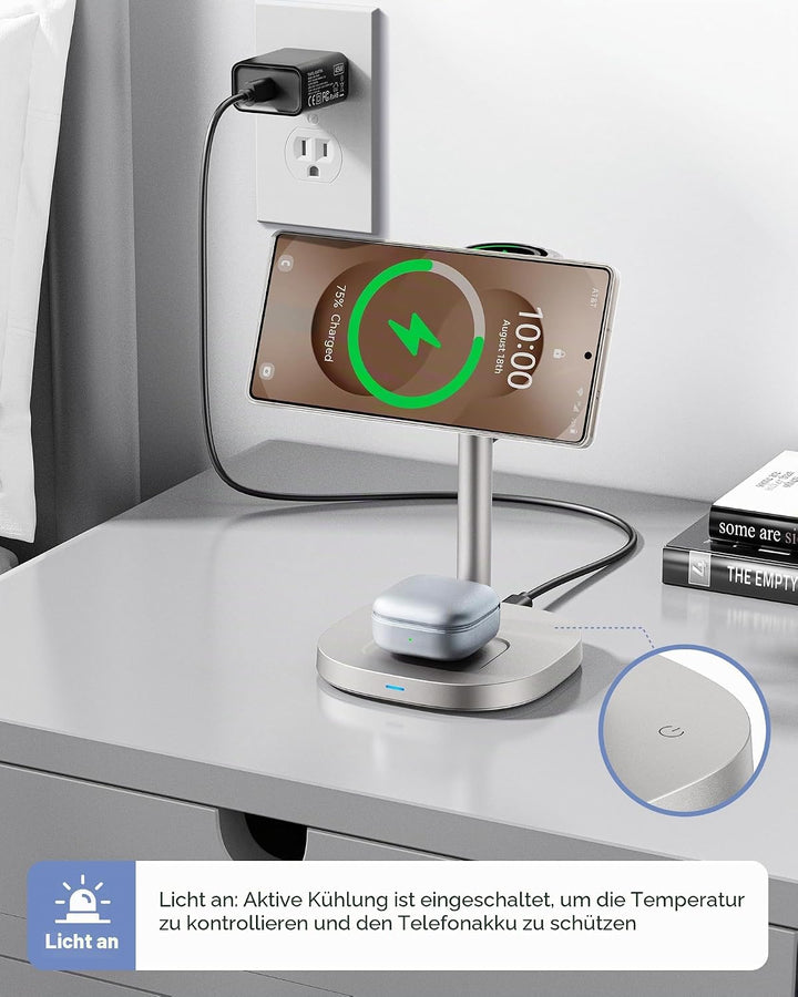 3 in 1 Induktive Ladestation für Samsung, 15W Wireless Charger mit TEC-Kühlung, Magsafe-Ladegerät fü