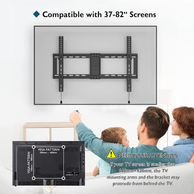 BONTEC TV Wandhalterung, Neigbare Halterung für 37-82 Zoll Flach & Curved LED/LCD/OLED/Plasma Fernse