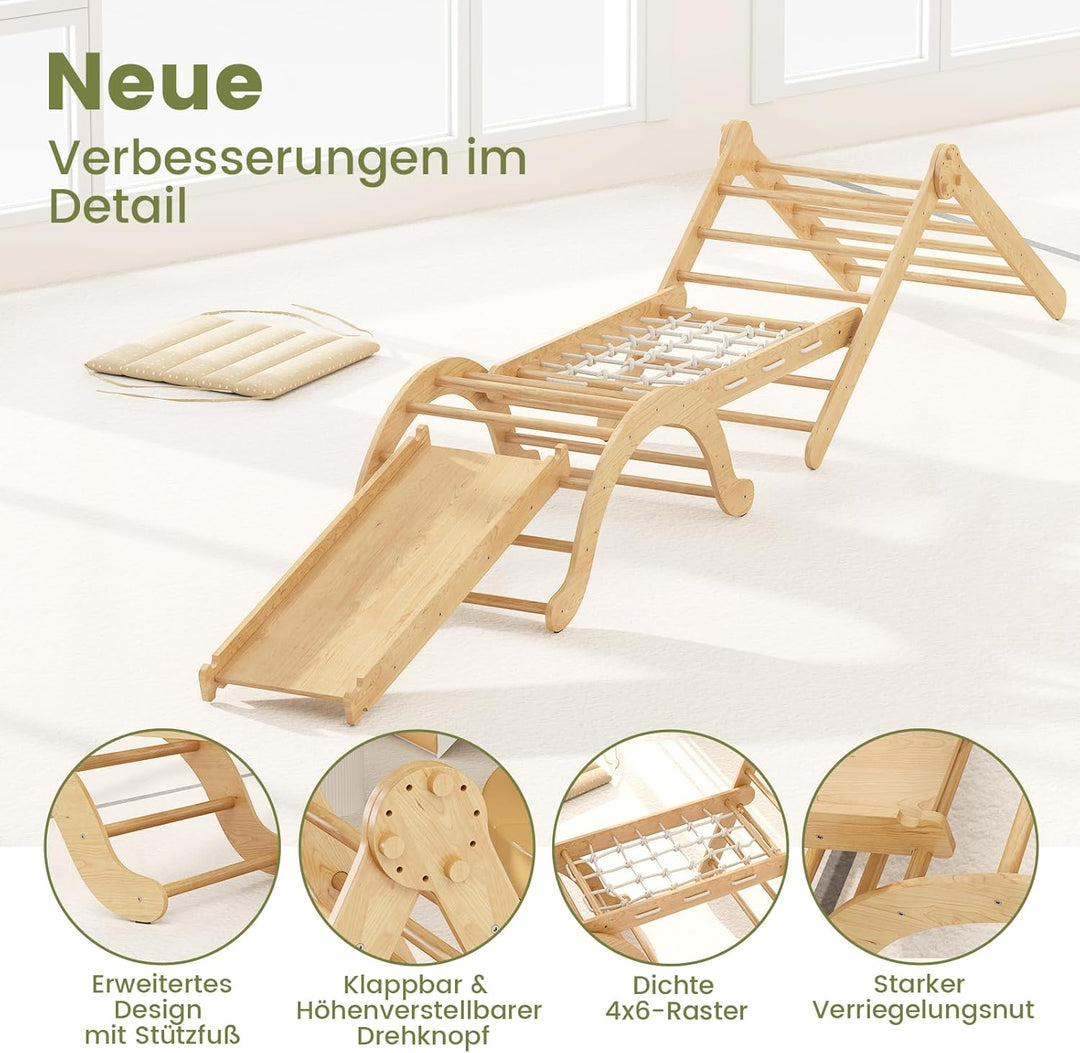5-in-1 Indoor-Klettergerüst für Kleinkinder, Montessori-Klettergerüst-Set mit Kletterdreieck, Bogen,