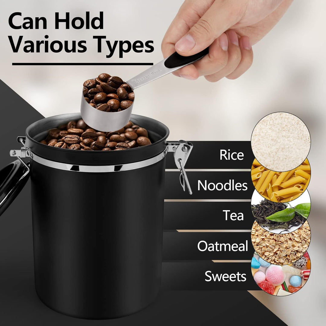 ZWOOS Kaffeedose Luftdicht 1kg - Kaffeebohnen Behälter aus Edelstahl mit CO2-Ventil - mit Messlöffel
