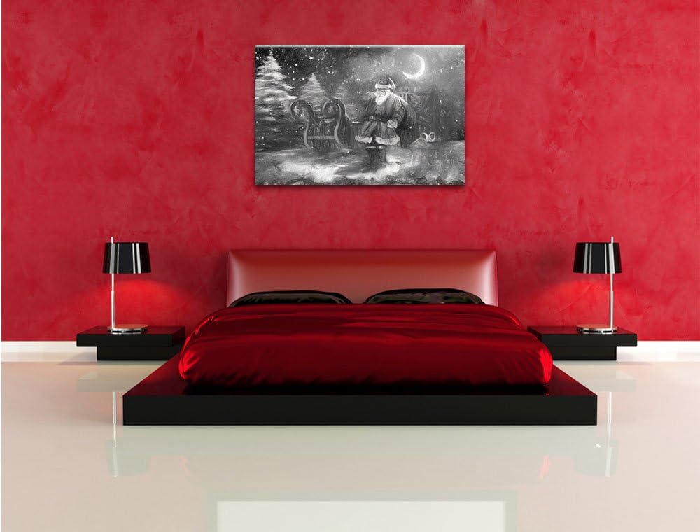 Pixxprint Weihnachtsmann mit Geschenken als Leinwandbild/Grösse: 100x70 / Wandbild/Kunstdruck/fertig