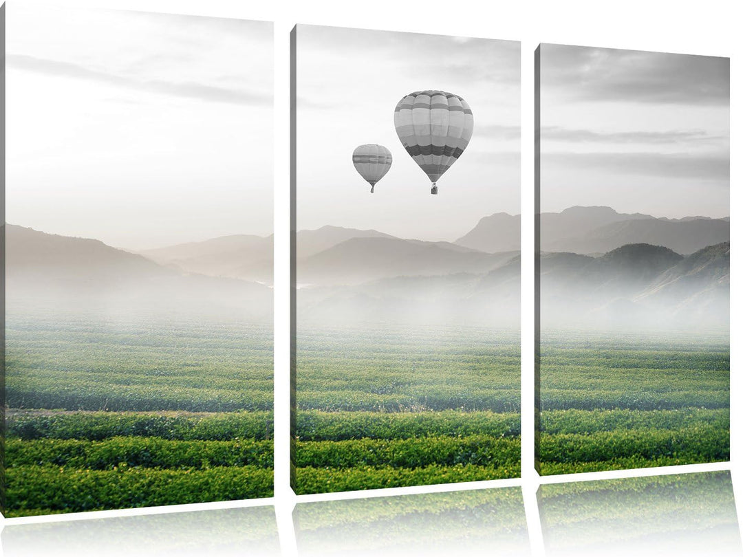 Pixxprint Heissluftballon Landschaft als Leinwandbild/Grösse: 3 Teilig (120x80) cm/Wandbild/Kunstdru