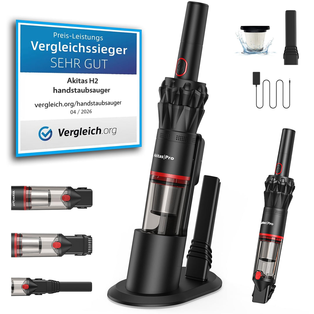 Akitas Pro H2 Handstaubsauger, Handstaubsauger Akku - 0,5 kg Ultra-Leichter Staubsauger: Bis zu 26 M