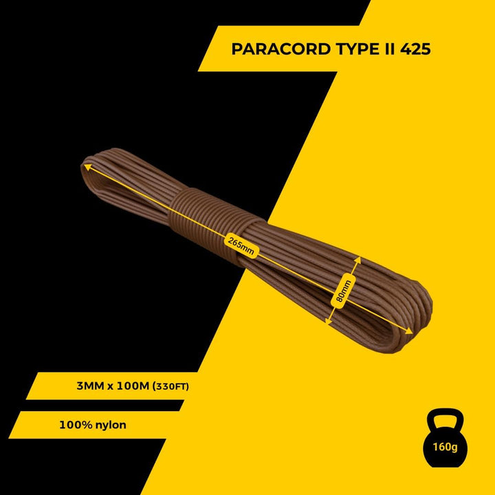 EdcX 3mm Nylon Paracord 425 (15, 30, 50 und 100m) - Typ II, 100% Nylonseil, 3 Litzen Seil, 3mm Nylon