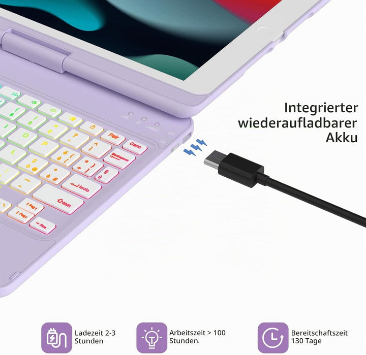 MMK Tastatur Hülle für iPad 10.2 Zoll(9/8/7 Generation), 7 Farben Beleuchtung &amp; Multi Touch Trackpad