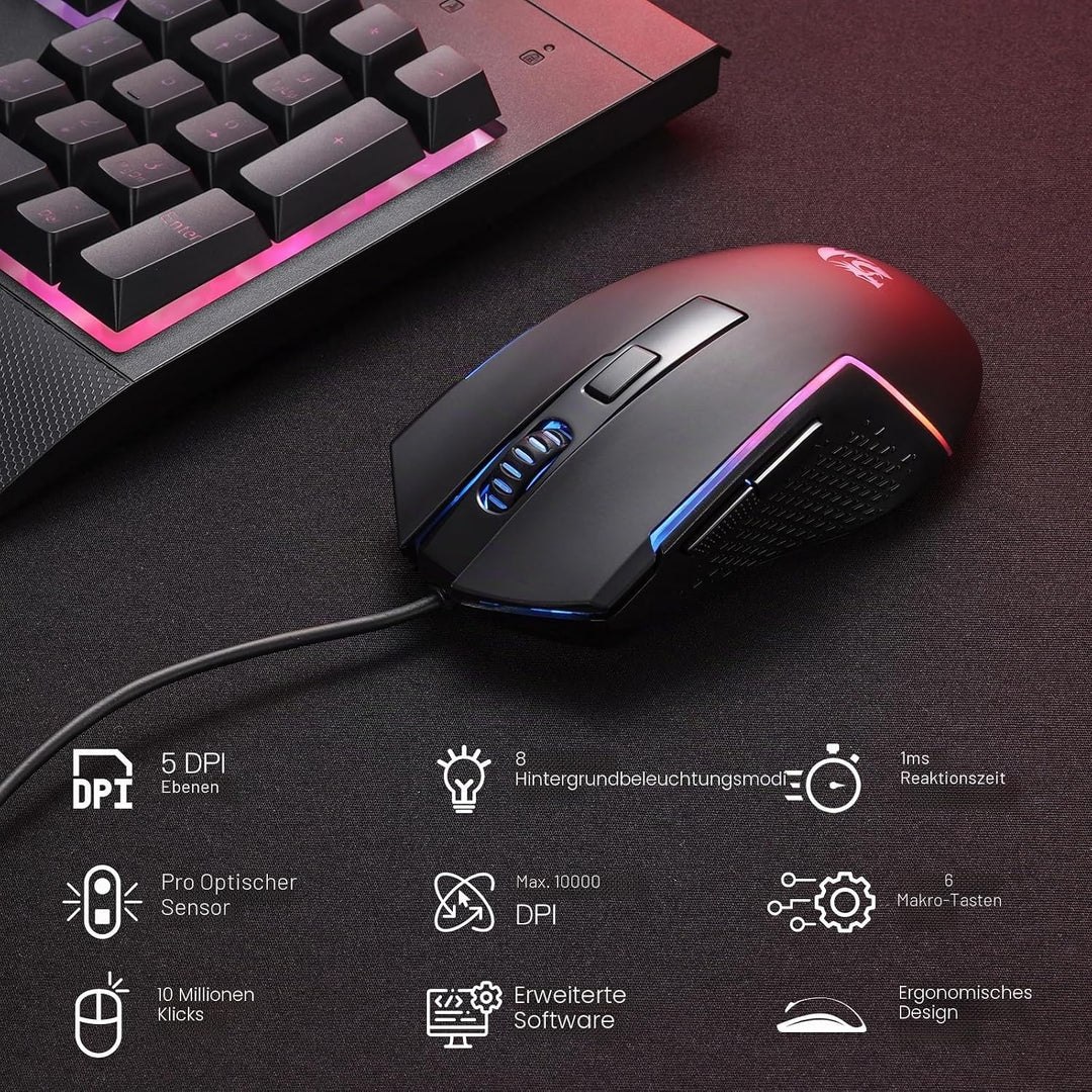 Redragon S151 Gaming-Tastatur- und Maus-Kombination, 104 Tasten K525 kabelgebundene RGB-Membrantasta