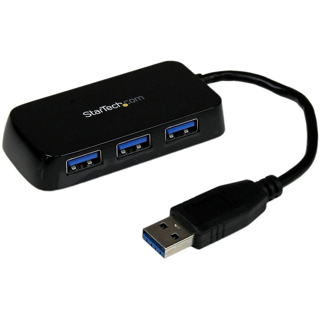 StarTech.com 4 Port USB 3.0 SuperSpeed Hub - Schwarz - Portabler externer Mini USB Hub mit eingebaut