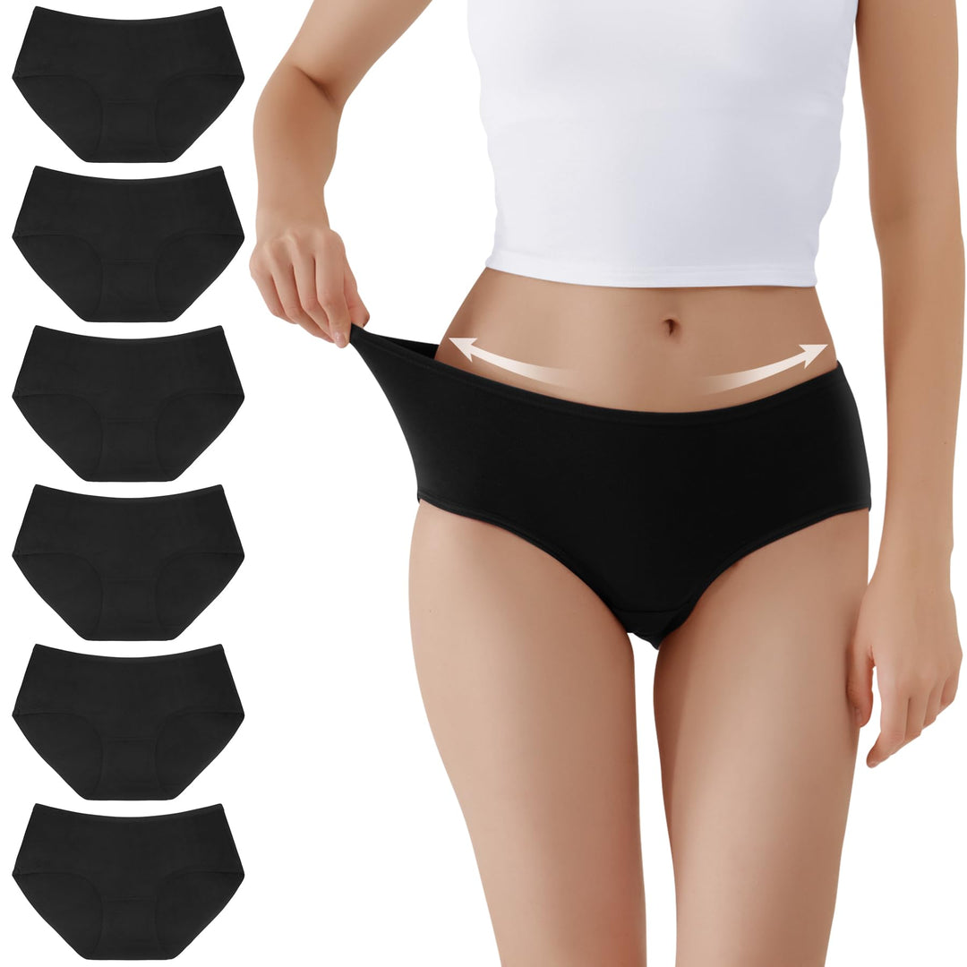 TUUHAW Unterhosen Damen Unterwäsche 6er Pack Baumwolle Slips Mittel Taille Panties M 6*schwarz, M 6*