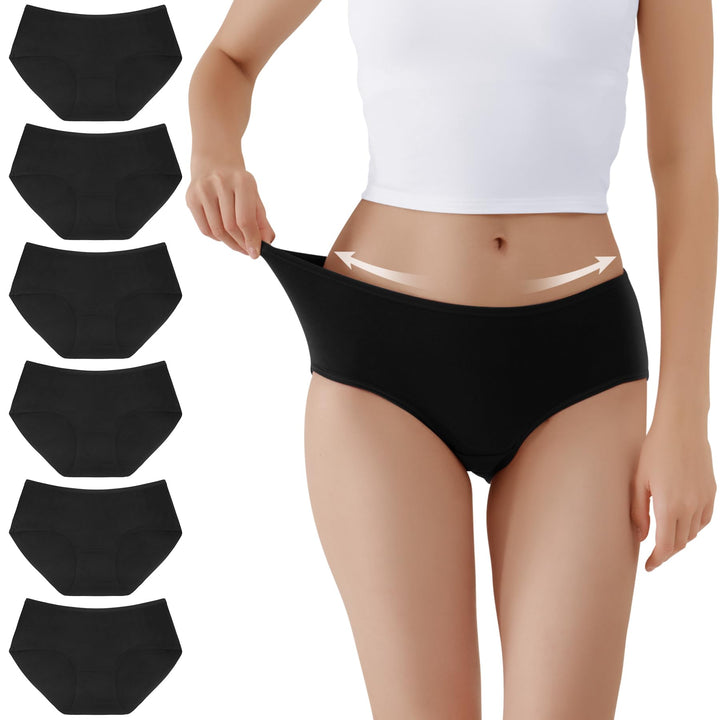 TUUHAW Unterhosen Damen Unterwäsche 6er Pack Baumwolle Slips Mittel Taille Panties M 6*schwarz, M 6*