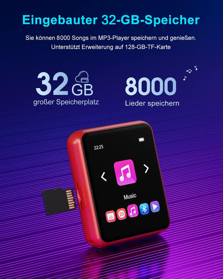 32GB MP3 Player Bluetooth 5.0, HiFi Lossless Sound Musik Player mit Lautsprecher, Line-in Voice Reco