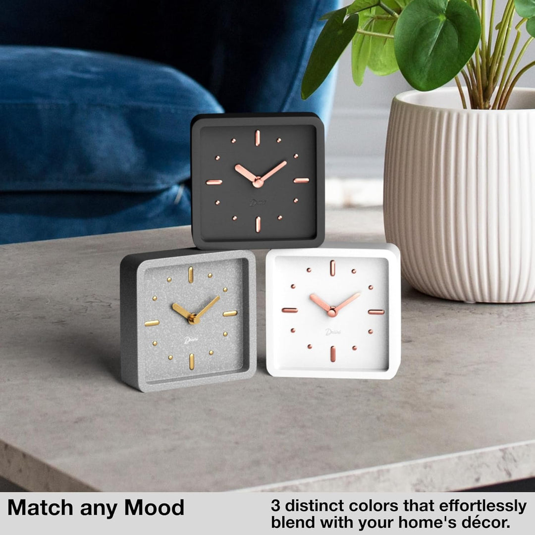 Driini Moderne Schreibtisch- und Regal-Uhr aus der Mitte des Jahrhunderts (Schwarz/Roségold) – batte