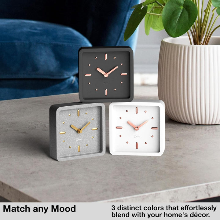 Driini Moderne Schreibtisch- und Regal-Uhr aus der Mitte des Jahrhunderts (Schwarz/Roségold) – batte