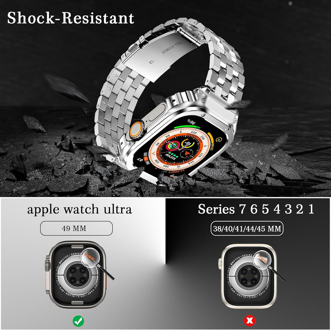 HASLFM Apple Watch Ultra Band mit Gehäuse Kompatibel für Apple Watch Ultra/Ultra 2(49mm), Edelstahl