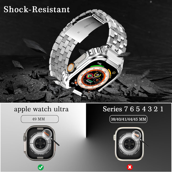 Bänder kompatibel für Apple Watch Serie 10 42mm, Edelstahl Apple Watch Bänder mit Gehäuse, Metall iW