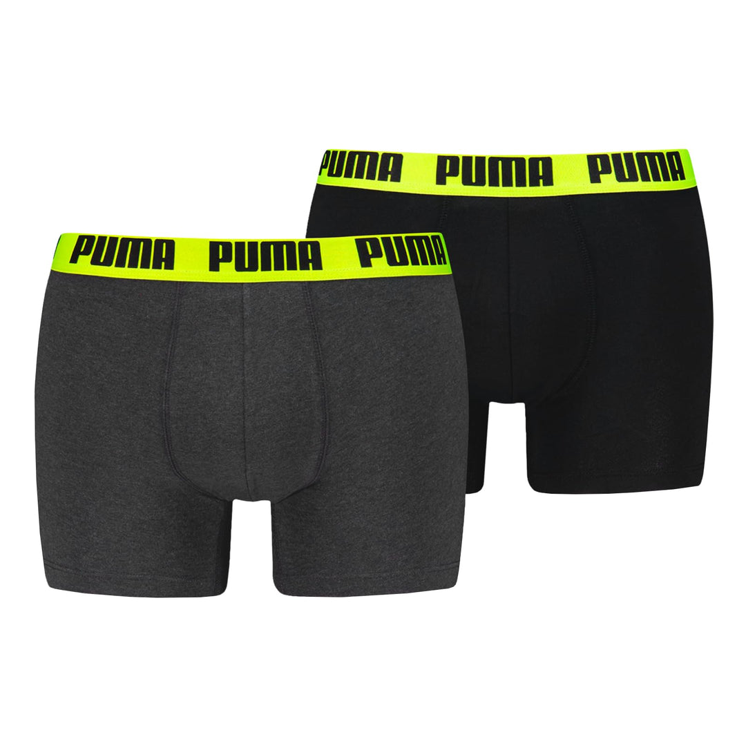 Puma Herren Boxershorts Basic 2er Pack, 521015001 S -010 Dark Grey Melange / Yellow, S -010 Dark Gre
