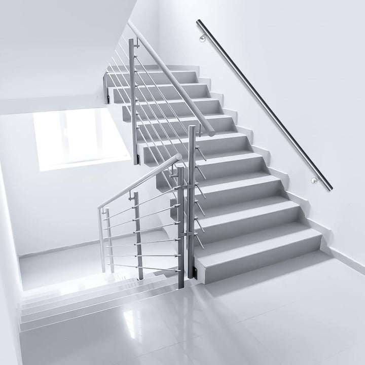 Edelstahl Handlauf 100cm, Treppengeländer mit Wandhalterung und Endkappen, Wandhandlauf Geländer für