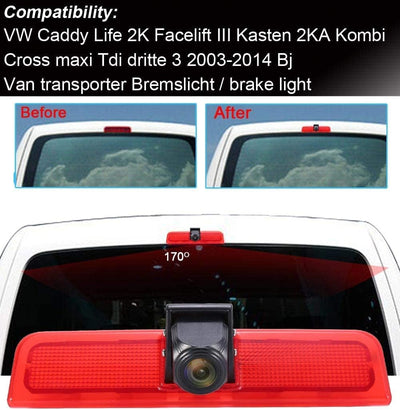 KNRAGHO Caddy Rückfahrkamera Kamera Auto Bremslicht Rückfahrkamera Kompatibel V W Caddy Caddy Life 2