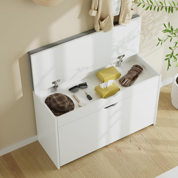 VOWNER Schuhschrank mit Klappen, Schuhregal Schuhkipper Schmal, Sitzbank mit Sitzkissen, Verstellbar