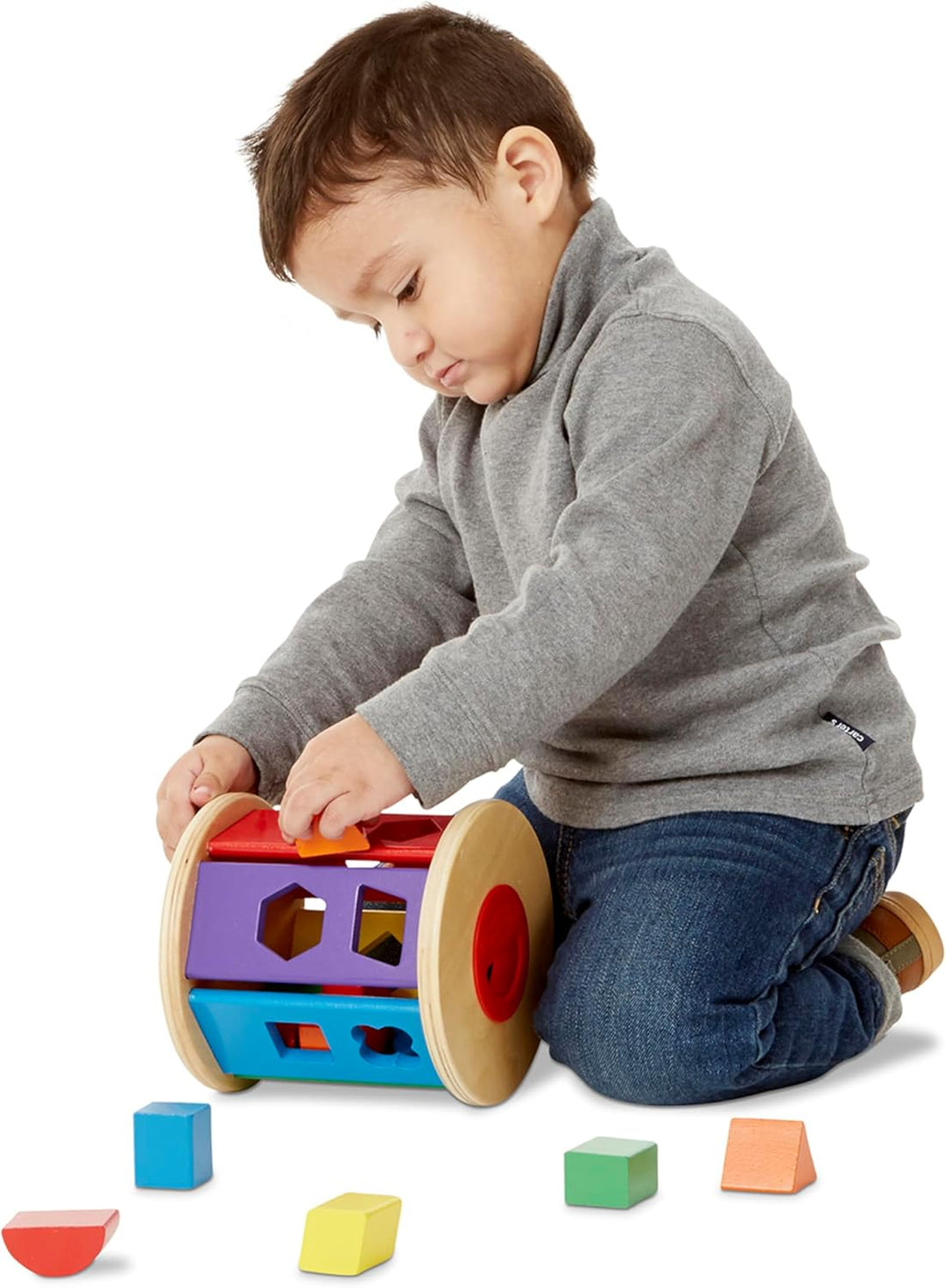 Melissa & Doug 19041 Rollbarer Formensortierer aus Holz (14 Teile) Match & Roll Shape Sorter, Match