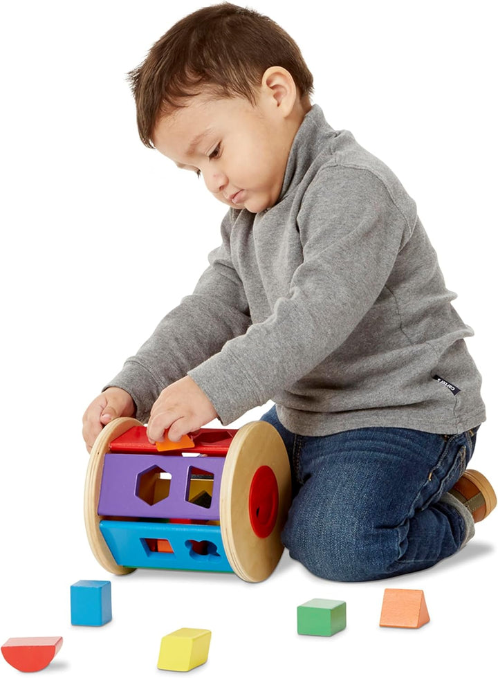 Melissa & Doug 19041 Rollbarer Formensortierer aus Holz (14 Teile) Match & Roll Shape Sorter, Match