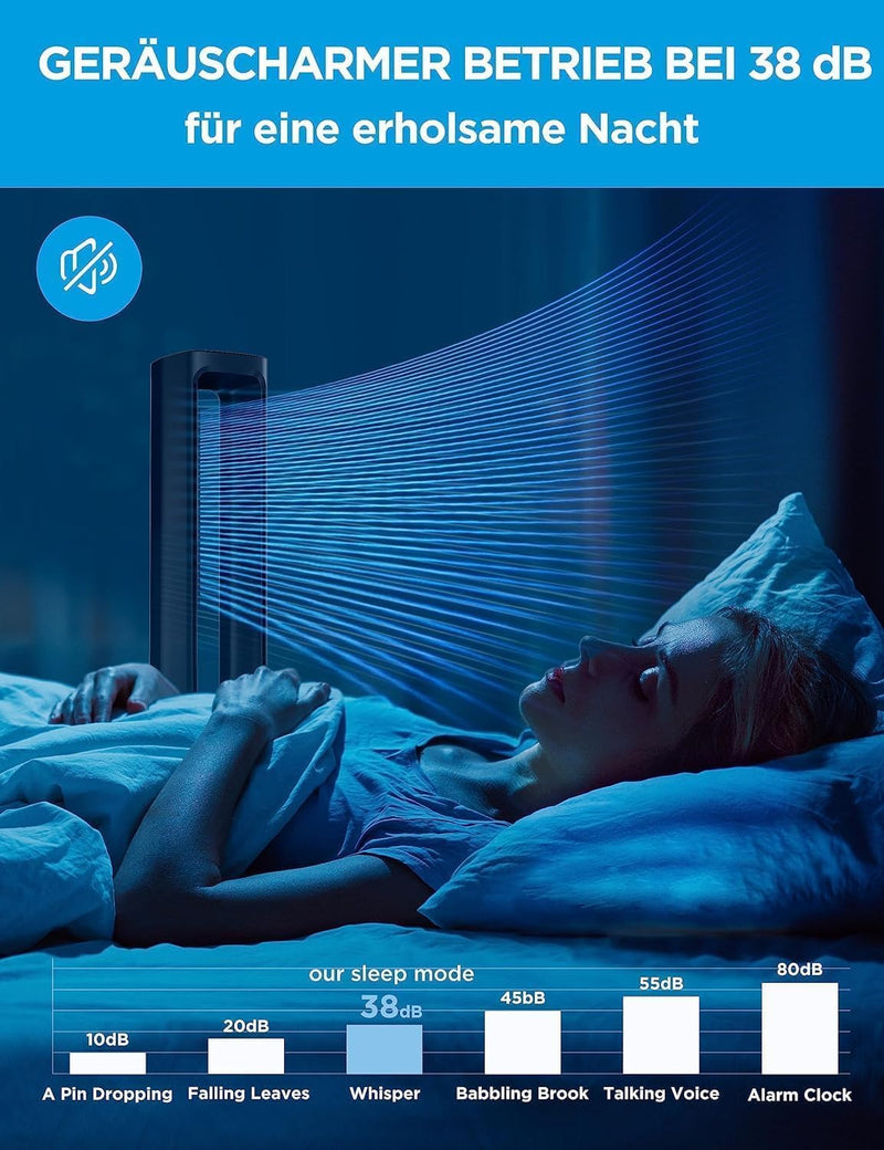 Midea MFP-120i (BL) 2 in 1 Turmventilator Leise 38dB Luftreiniger H13 True HEPA auf 47.6 ㎡ LED Displ