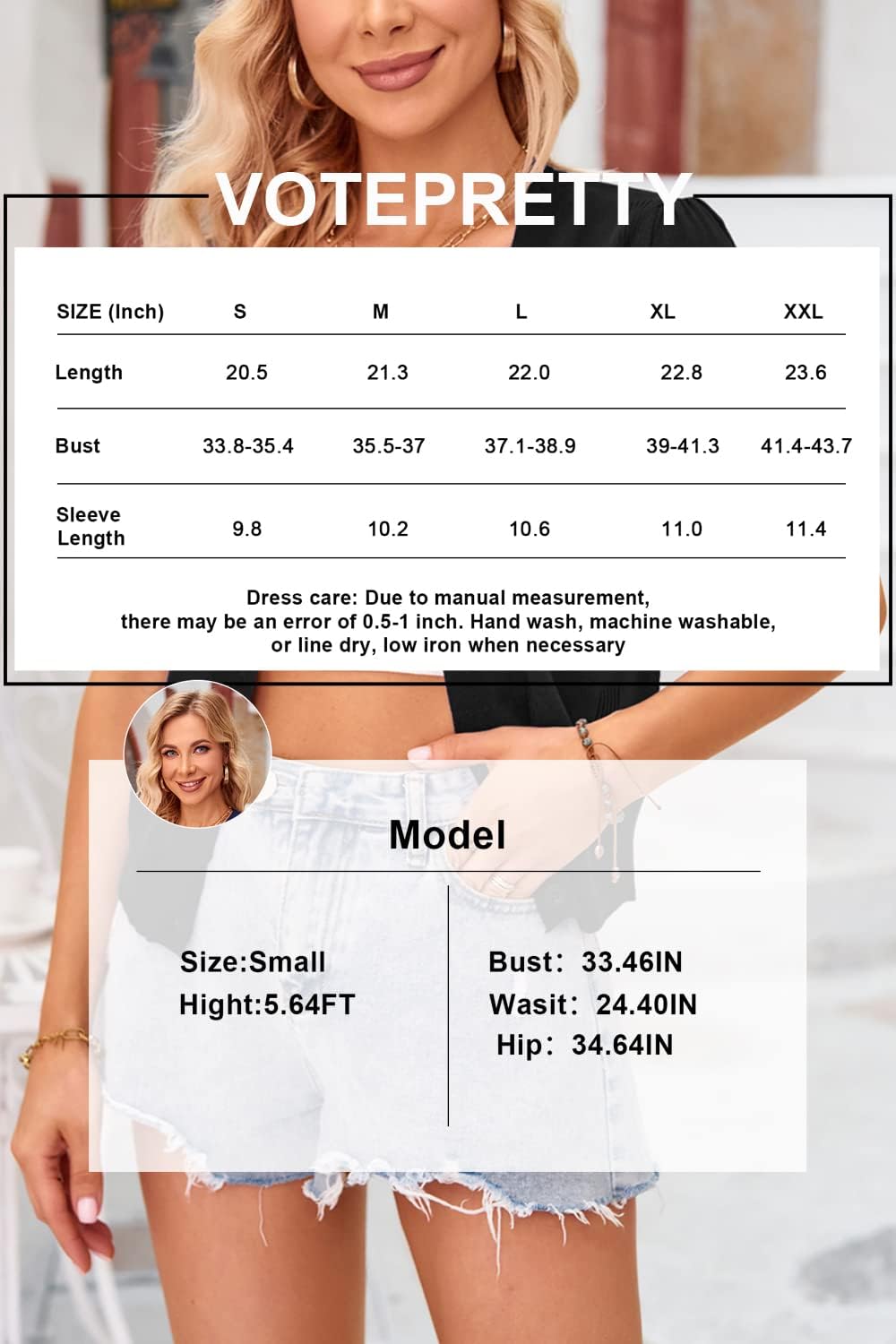 VOTEPRETTY Damen Strickjacke Sommer Kurzarm Cardigan V Ausschnitt Leichte Solid Top Elegant Bolero S