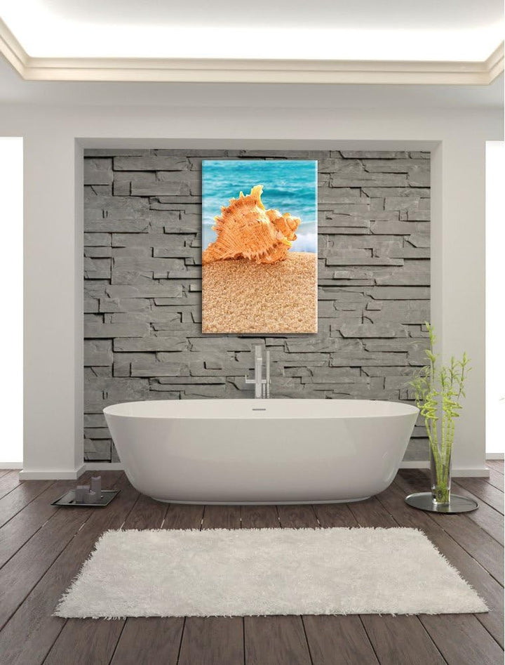 Muschel am Strand, Format: 100x70 auf Leinwand, XXL riesige Bilder fertig gerahmt mit Keilrahmen, Ku