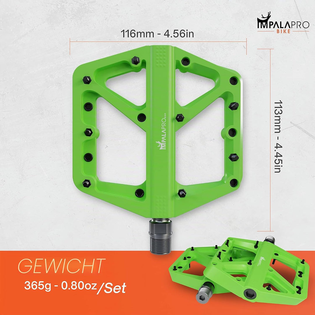 IMPALAPRO Fahrradpedale breite Nylonplattform (115 × 113 mm) Ultraleicht 180 g – Flat Pedale MTB Ren