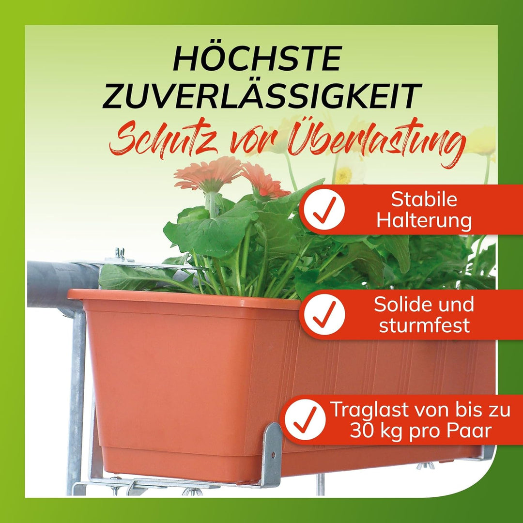 bellissa 8 Stück (4 Paar) Blumenkasten-Halterung – Haken für Blumenkästen – Wandhalter-Befestigung -