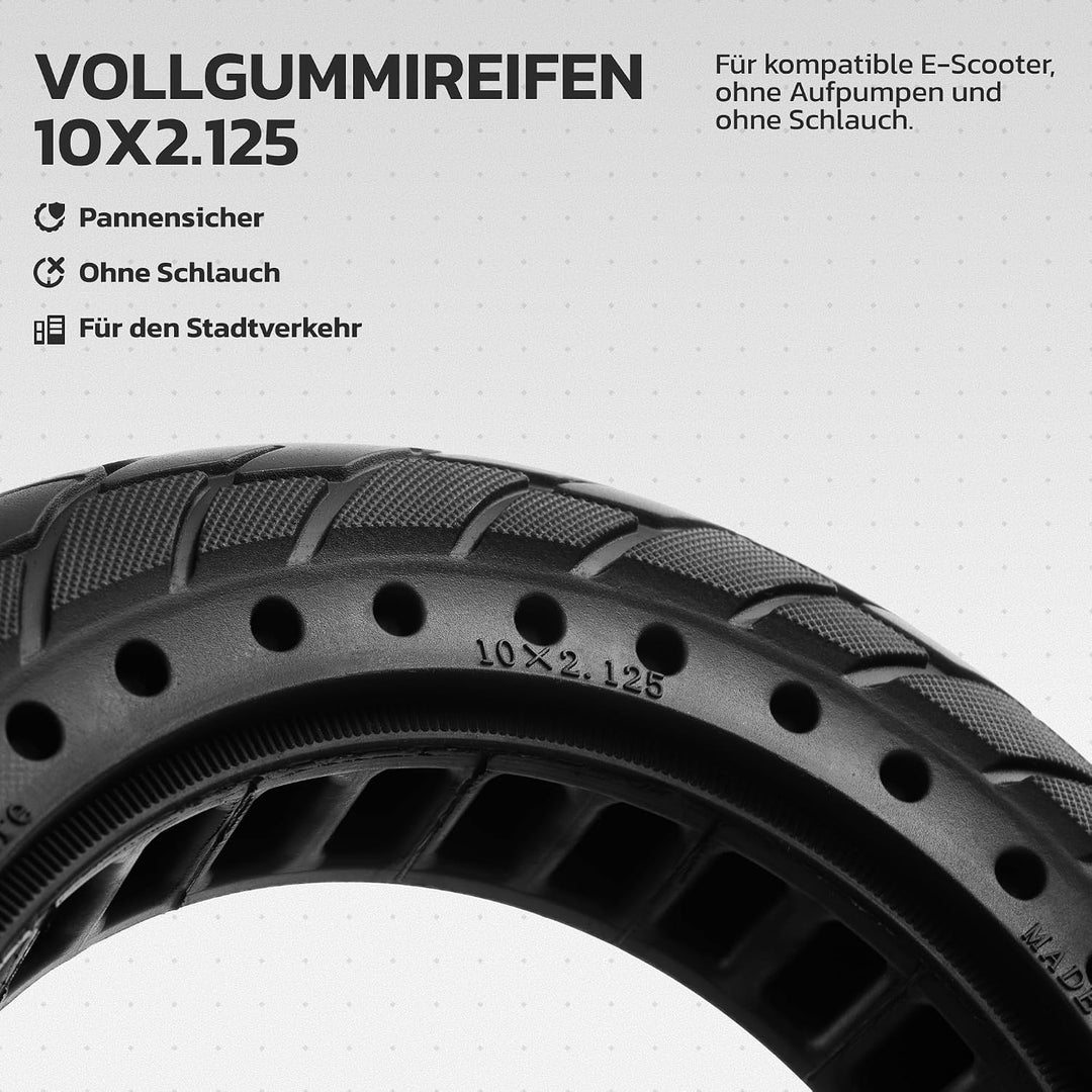 MOOVMOOV Vollgummireifen 10x2.125 - Für Elektroroller Pure Air, SoFlow S06, Vivobike S2 & S3 Max, et
