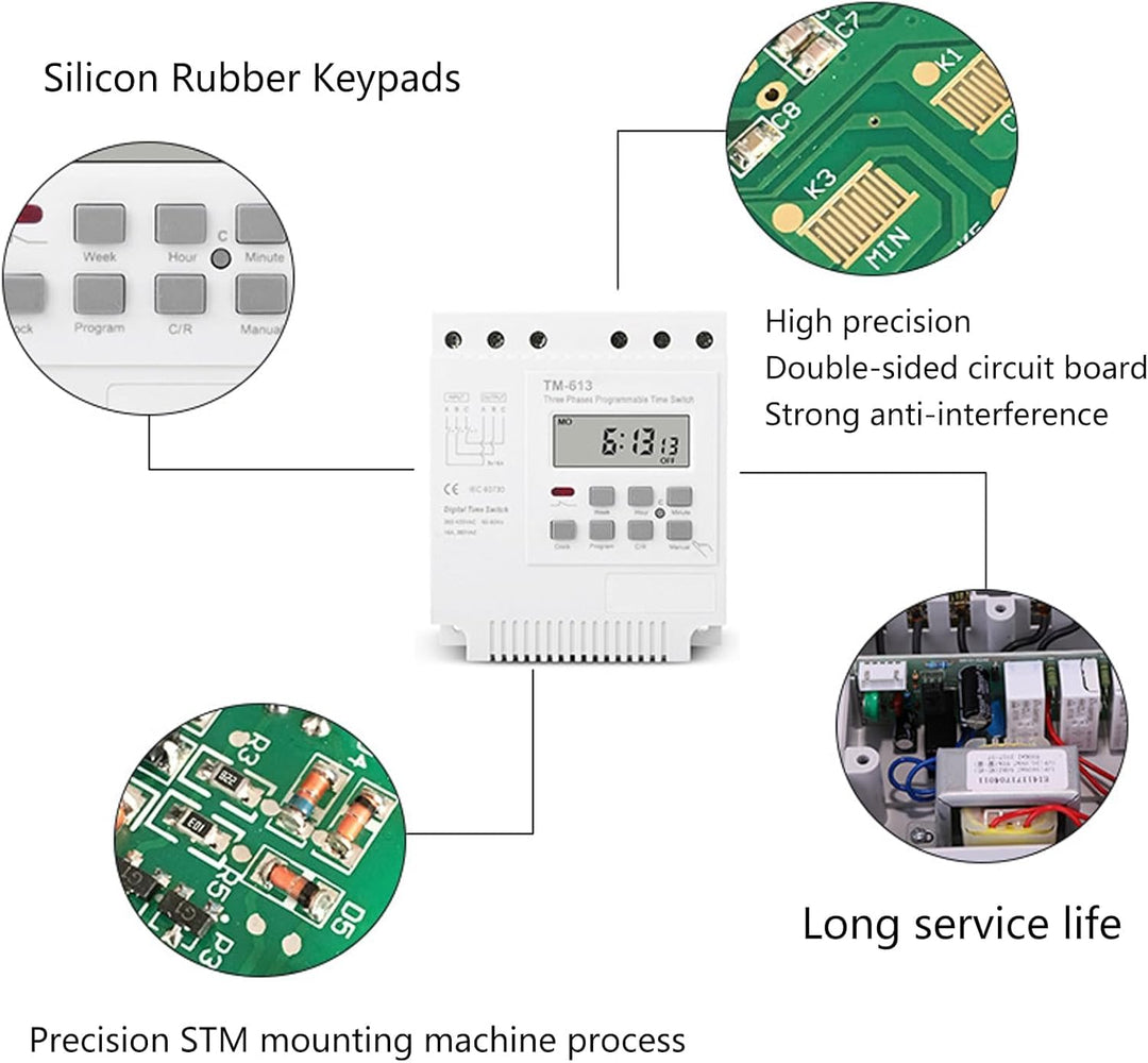 DEWIN Programmierbares Zeitrelais,TM-163 Dreiphasiger 380V Smart Digital Wochenprogrammschalter