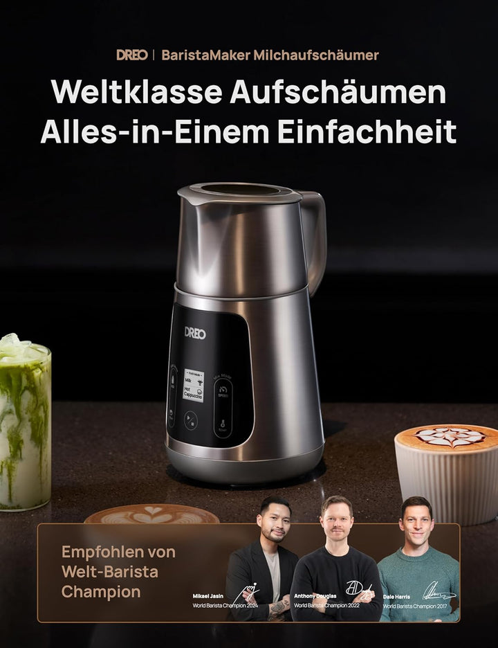 Dreo Milchaufschäumer Elektrisch [Verbessert], All-in-1 450ml Elektrischer Milchschäumer für Latte,