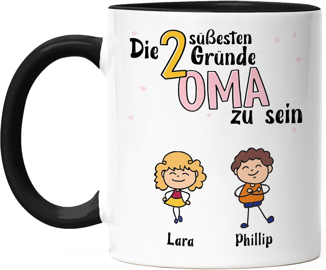 Kiddle-Design Oma Tasse Schwarz Geburtstag Personalisiert für Oma Enkel Enkelin Baby Geschenk Kinder