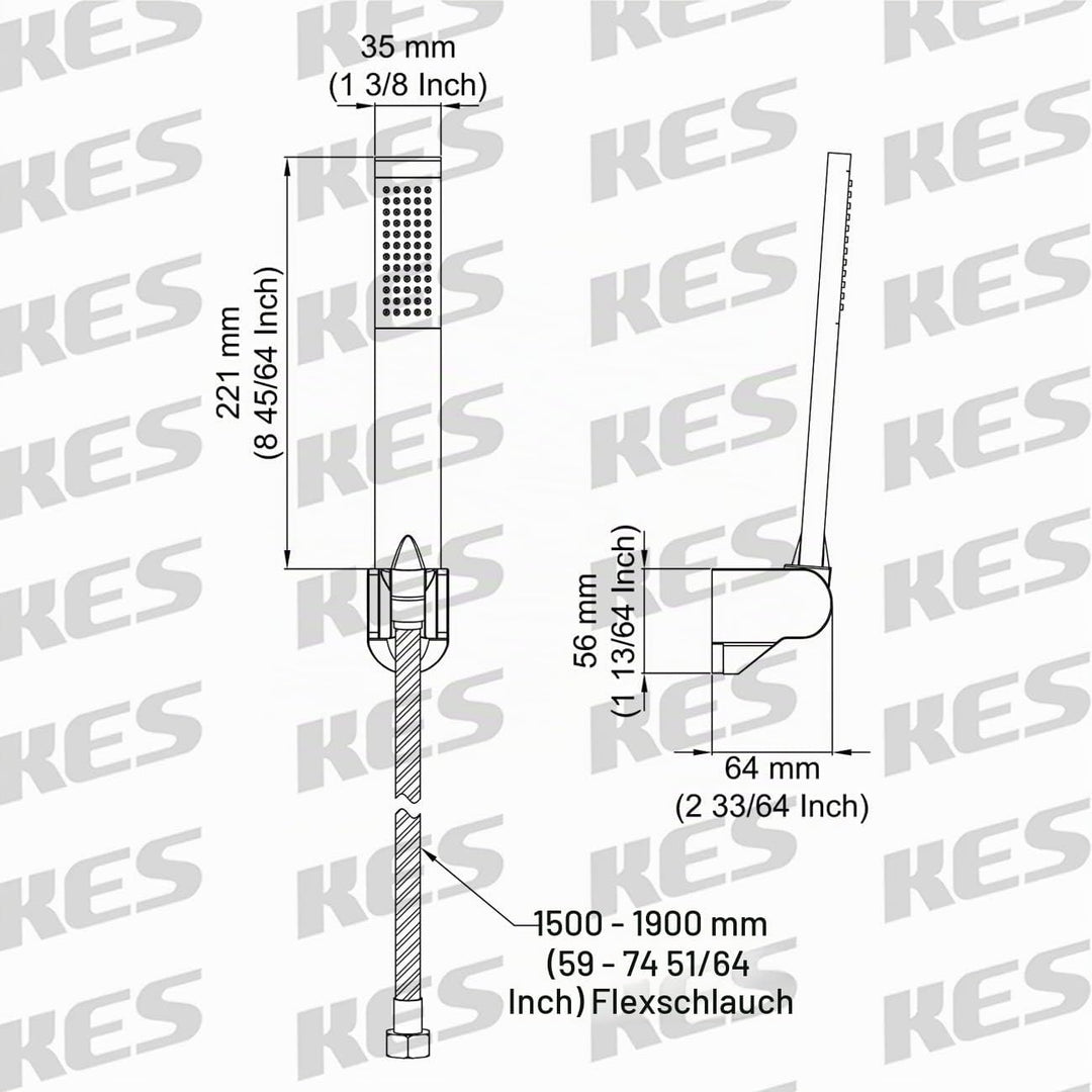 KES Handbrause Duschkopf mit Duschkopfhalterung Duschschlauch Brausekopf Dusche Duschbrause Duschsys