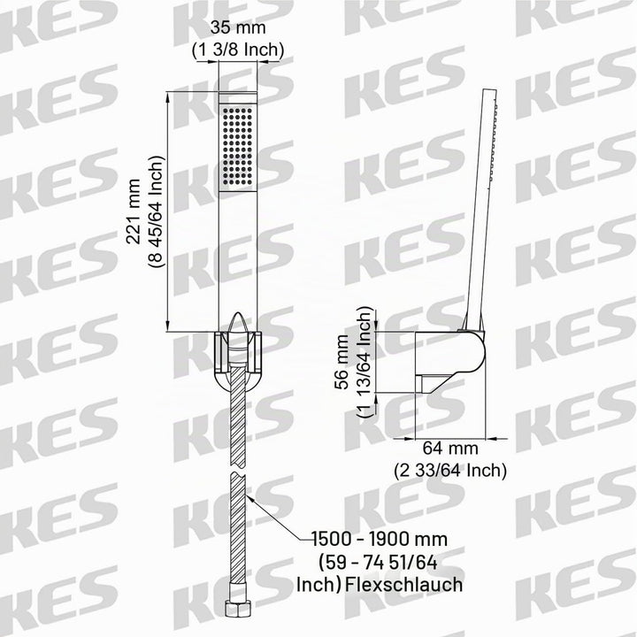 KES Handbrause Duschkopf mit Duschkopfhalterung Duschschlauch Brausekopf Dusche Duschbrause Duschsys
