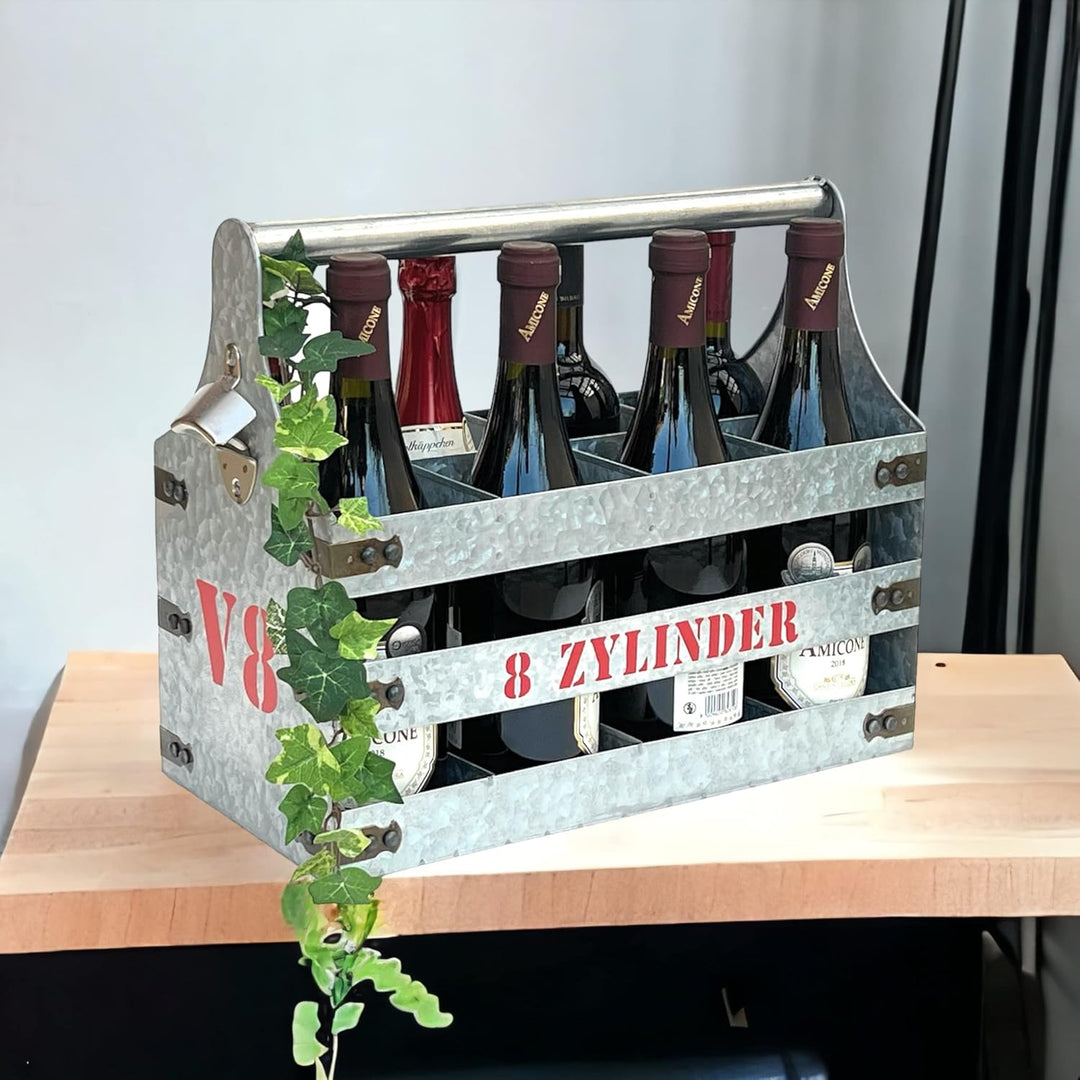 DanDiBo Weinträger Metall mit Öffner Flaschenträger 8 Zylinder V8 96404 Flaschenöffner Flaschenkorb