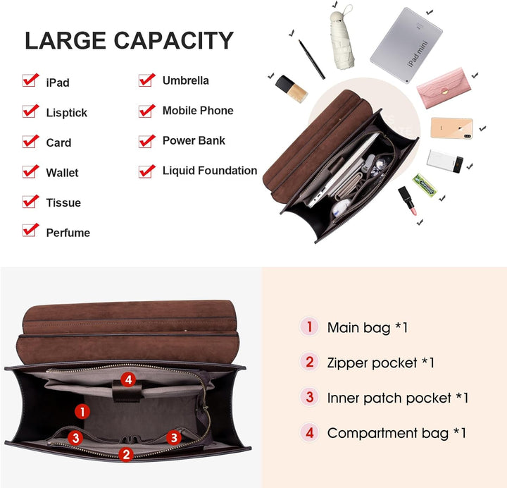 Cnolés Business Rucksack Damen Leder Eleganter Daypack Wasserdicht Damen Rucksackhandtaschen Rücksac