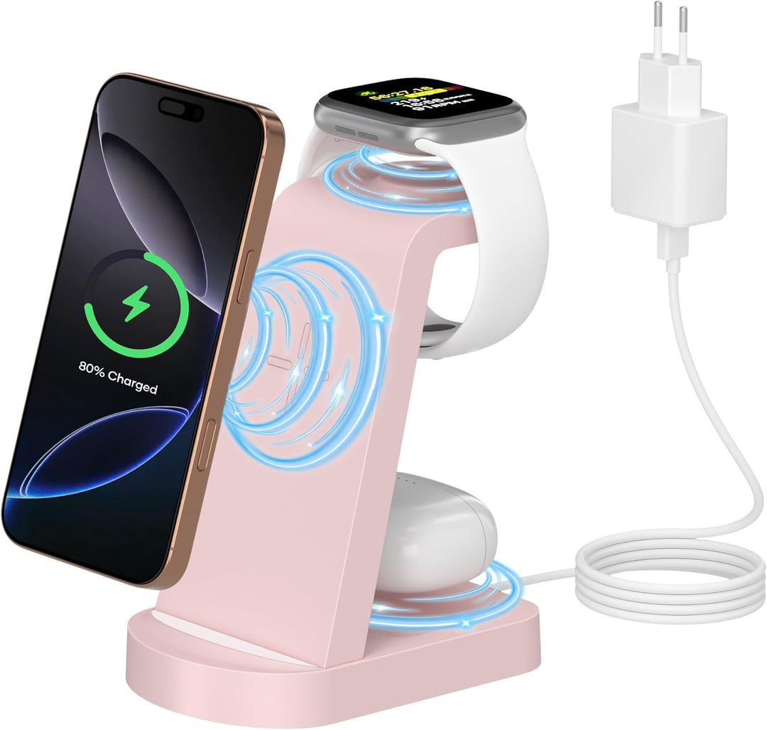 Kabellose Ladestation,3 in 1 Ladestation Kabelloses Ladegerät(Mit 18W Adapter) Wireless Charger komp