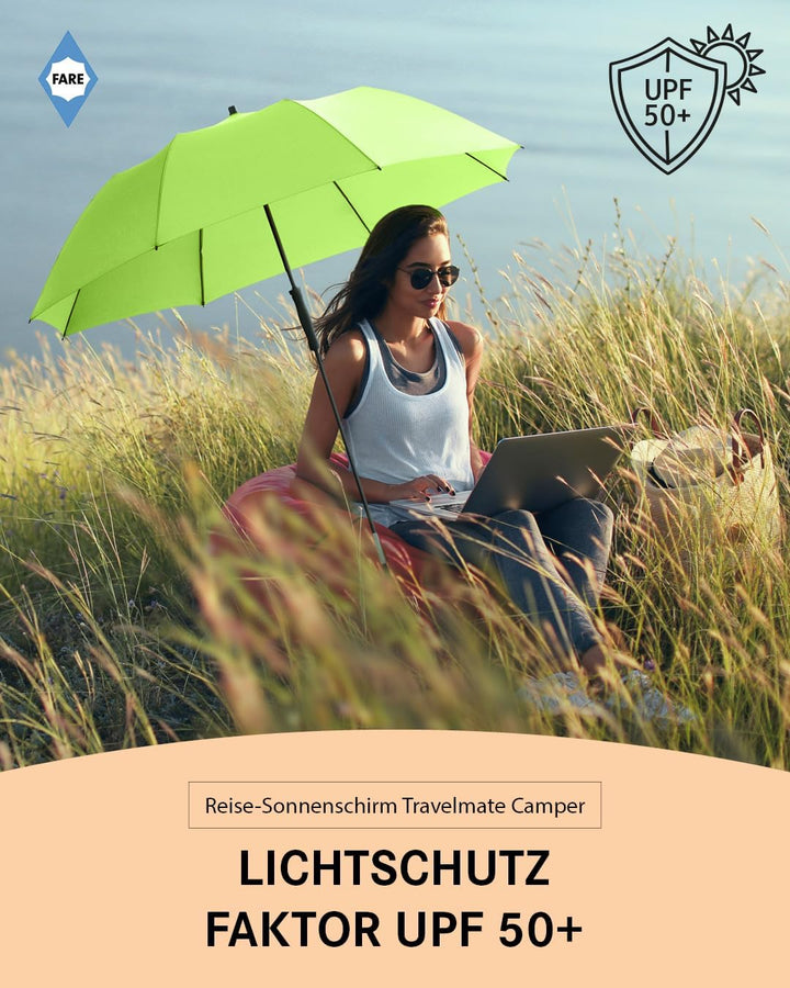 FARE Reise-Sonnenschirm Travelmate Camper UV Schutz 50+ für Koffer Flugzeug Camping Balkon Strand Ga