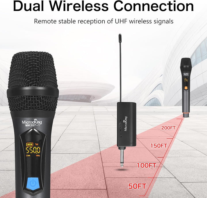 MicrocKing Drahtloses Mikrofon Wireless Microphone System Dynamic Handheld mit wiederaufladbarem Emp