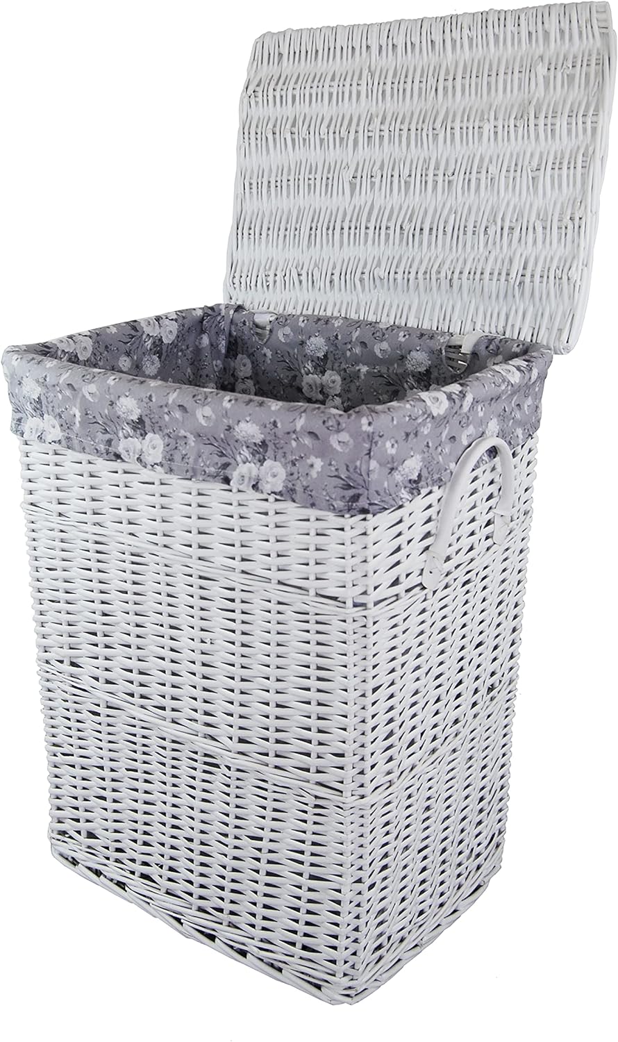 Wäschekorb Wäschetruhe Weide weiss Blumenmuster grau 40x30 H.55
