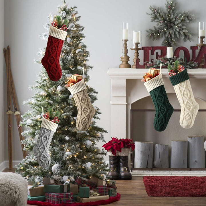 meioro Weihnachtsstrümpfe, 46cm Grosses Kabel Gestrickte Weihnachtssocke, Farbe-Kontrast Weihnachten