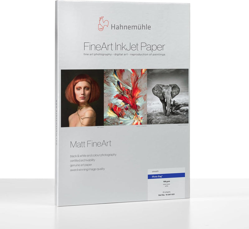 Hahnemühle 10641601 Digital FineArt Photo Rag Papier, 188 g/m², DIN A3+, 329 x 483 mm, weiss, 329 x